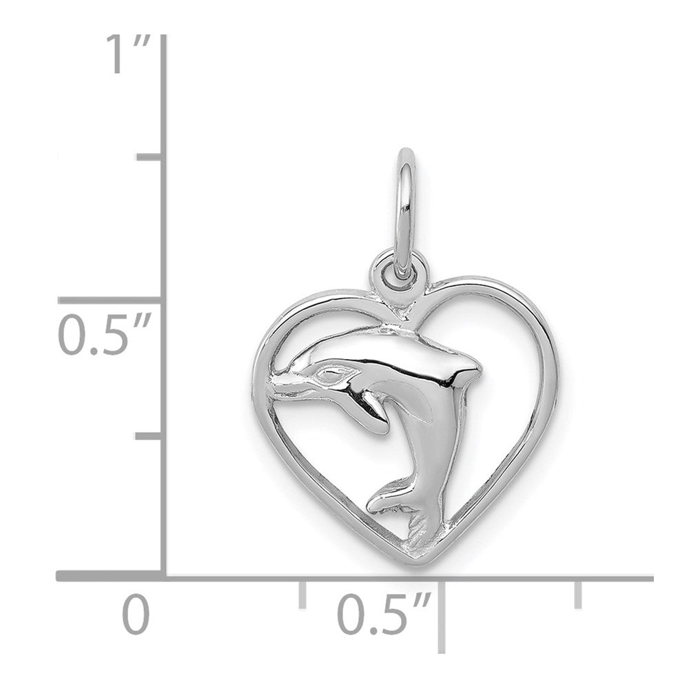 Million Charms 14K White Gold Themed Dolphin In Heart Charm