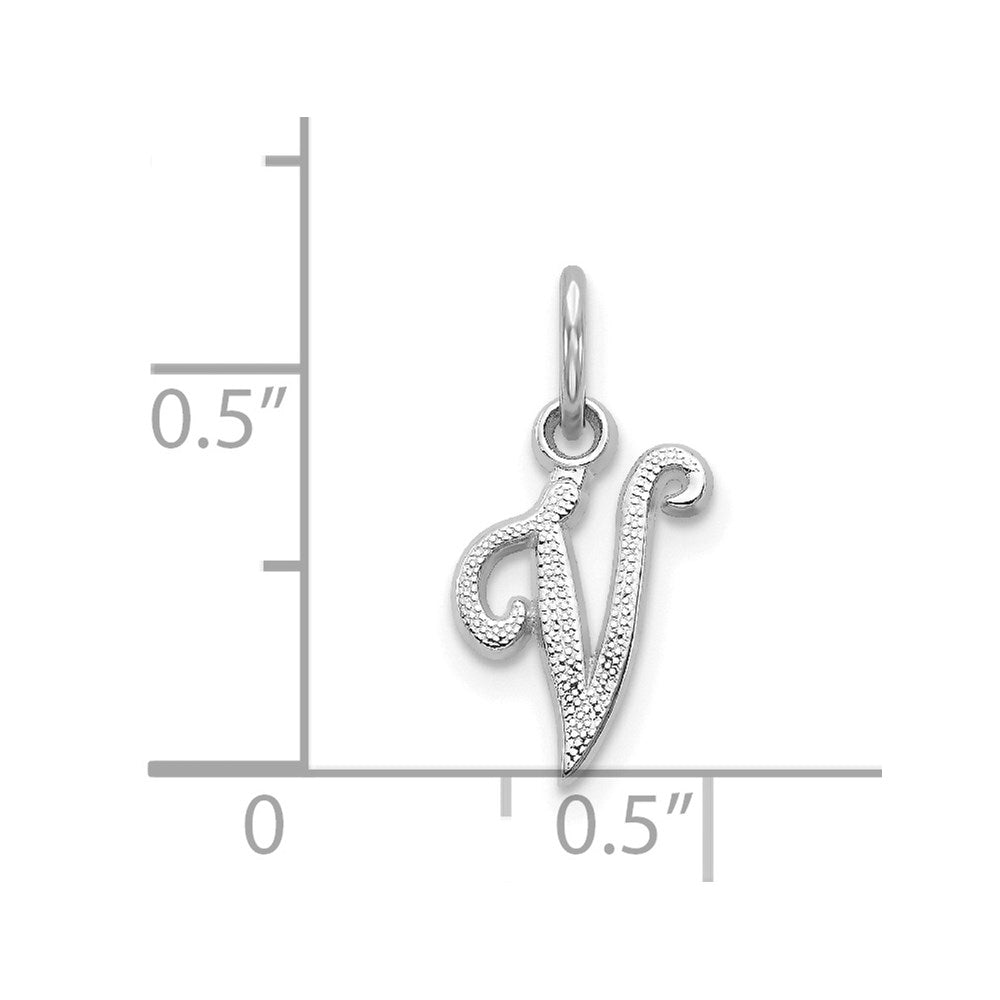 Million Charms 14K White Gold Themed Casted Alphabet Letter Initial V Charm