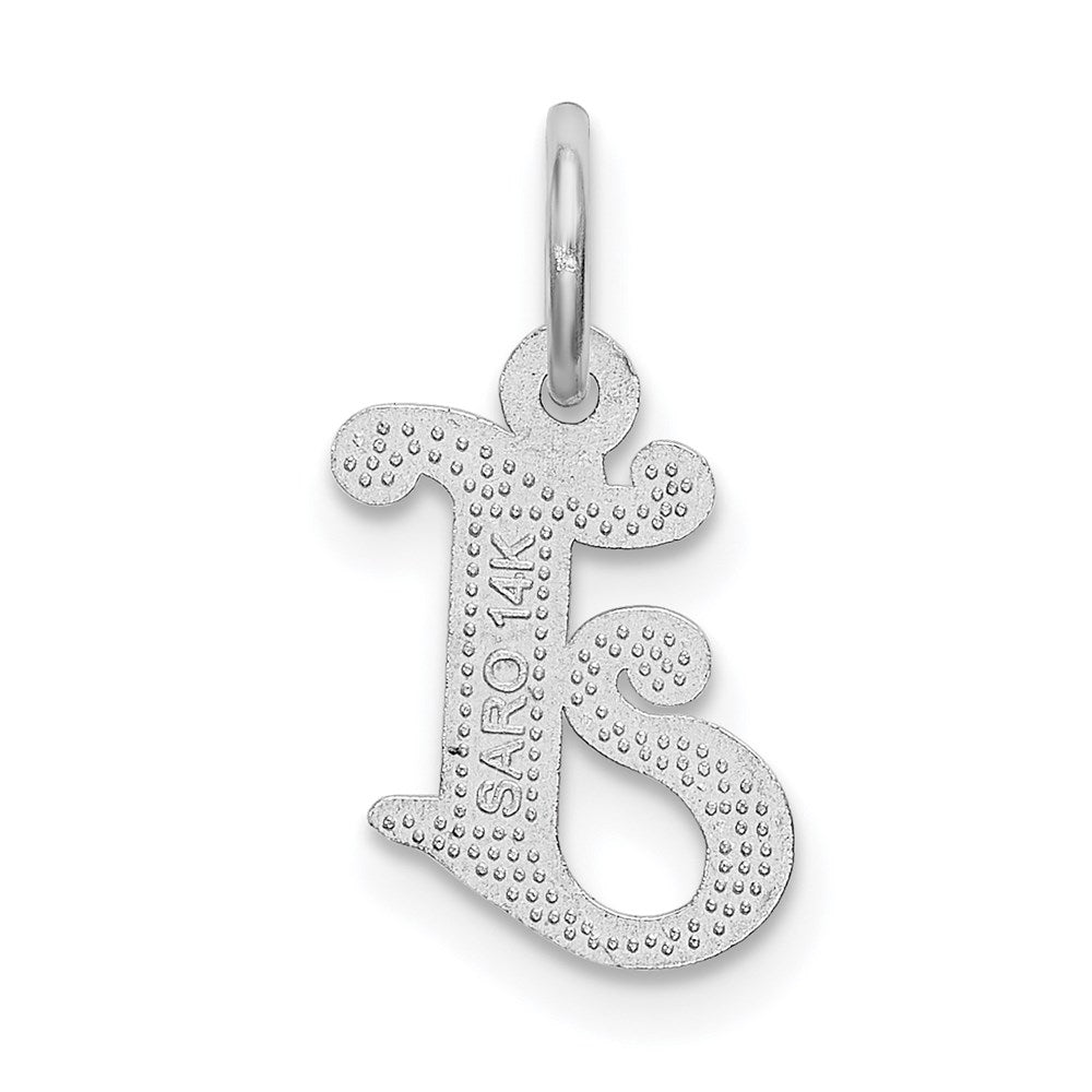 Million Charms 14K White Gold Themed Diamond-Cut Alphabet Letter Initial J Charm
