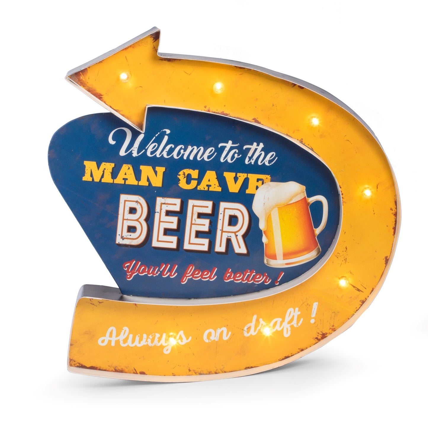Occasion Gallery YELLOW/BLUE/RED Color "Man Cave" Metal Sign, LED Lighted, Wall Mountable. 18 L x 2 W x 18 H in.