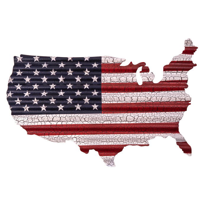 Occasion Gallery Red White and Blue USA flag metal décor. Distressed finish vintage feel.  24 L x 0.25 W x 15 H in.