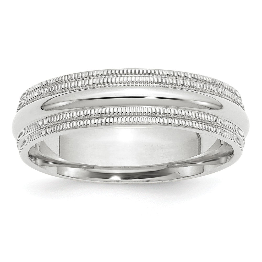 Argolla de matrimonio de oro blanco de 10k, 6 mm, con doble milgrain y ajuste cómodo, talla 8.5