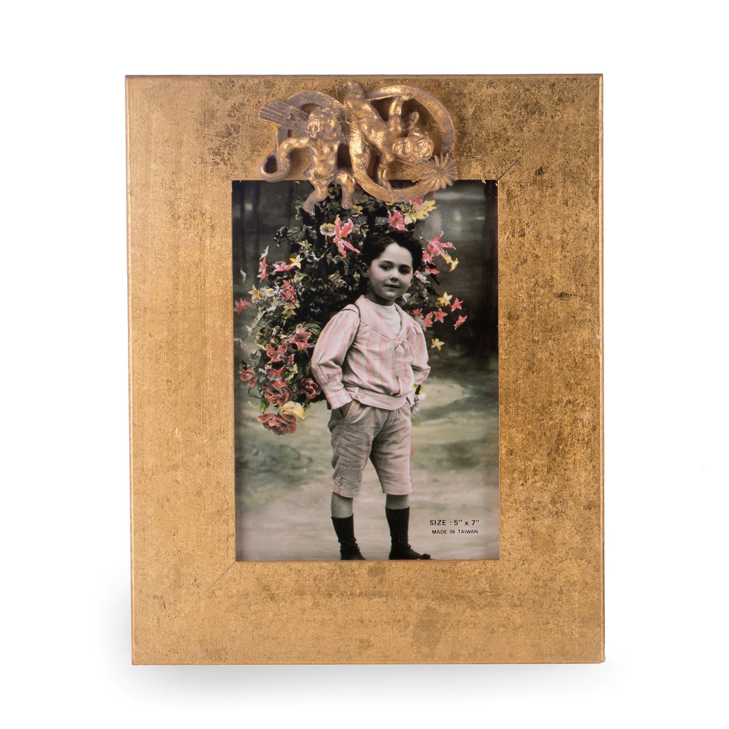 Occasion Gallery Gold Color Gold Leaf 5"x7" Angel Frame with Easel Back. 8 L x 0.25 W x 10 H in.