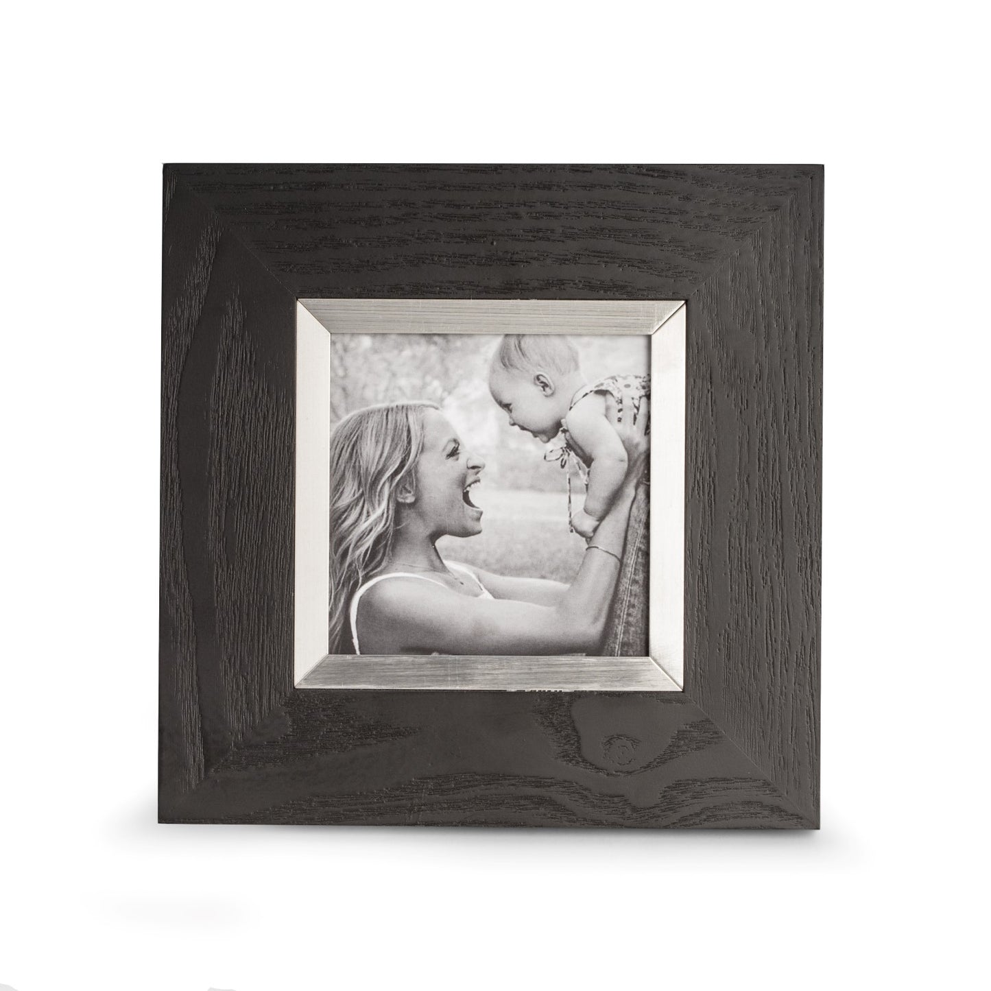 Occasion Gallery Black Color Black Wood and Silver Tone 4"x4" Frame with Easel Back. 8.5 L x 0.5 W x 8.5 H in.