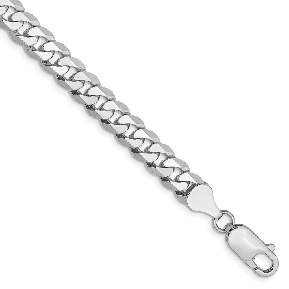 Million Charms 14k White Gold 6.25mm Beveled Curb Chain, Chain Length: 8 inches