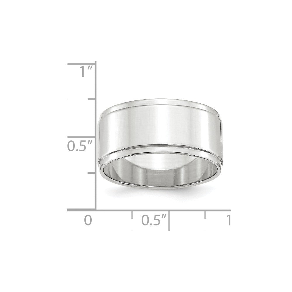10k White Gold 10mm Flat with Step Edge Wedding Band Size 10