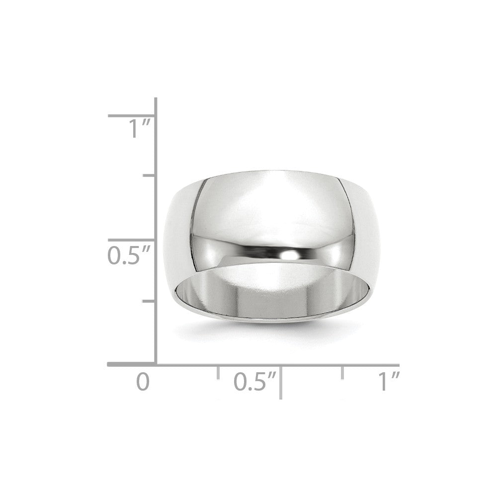 10k White Gold 10mm Half Round Wedding Band Size 11