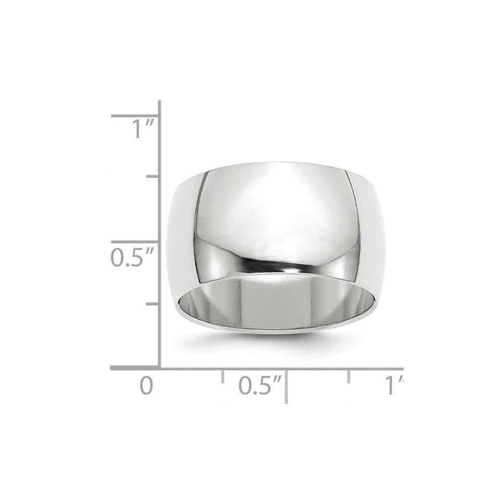 10k White Gold 12mm Half Round Wedding Band Size 7