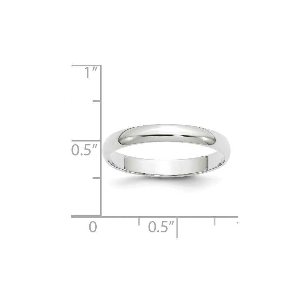 10k White Gold 3mm LTW Half Round Wedding Band Size 6.5