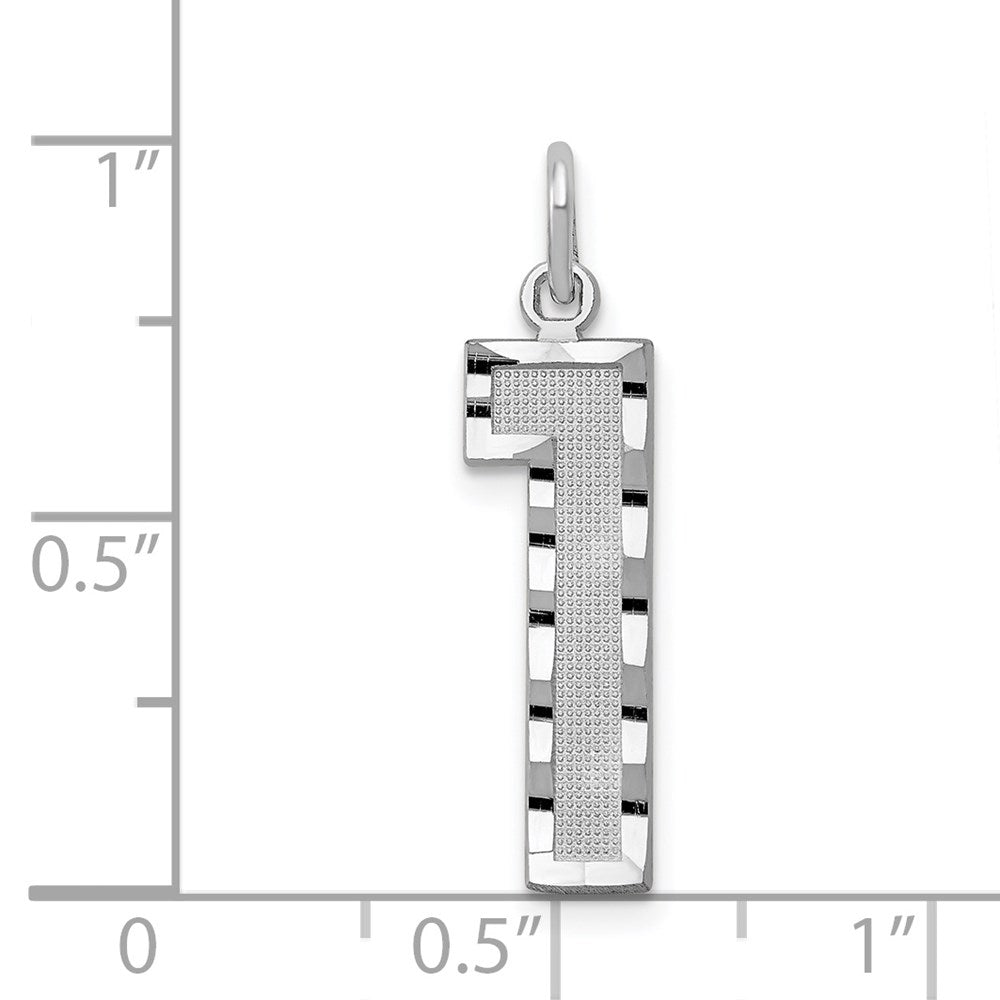 Million Charms 14K White Gold Themed Casted Large Diamond Cut Number 1 Charm