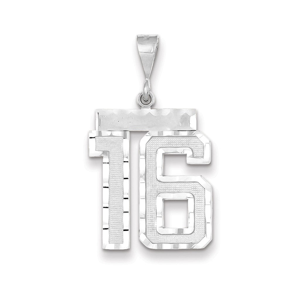 Million Charms 14K White Gold Themed Large Diamond-Cut Number 16 Charm