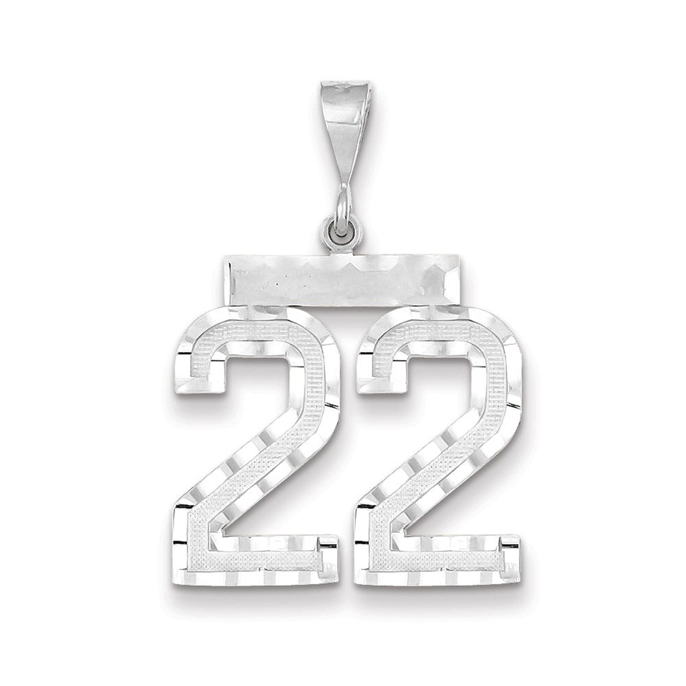 Million Charms 14K White Gold Themed Large Diamond-Cut Number 22 Charm