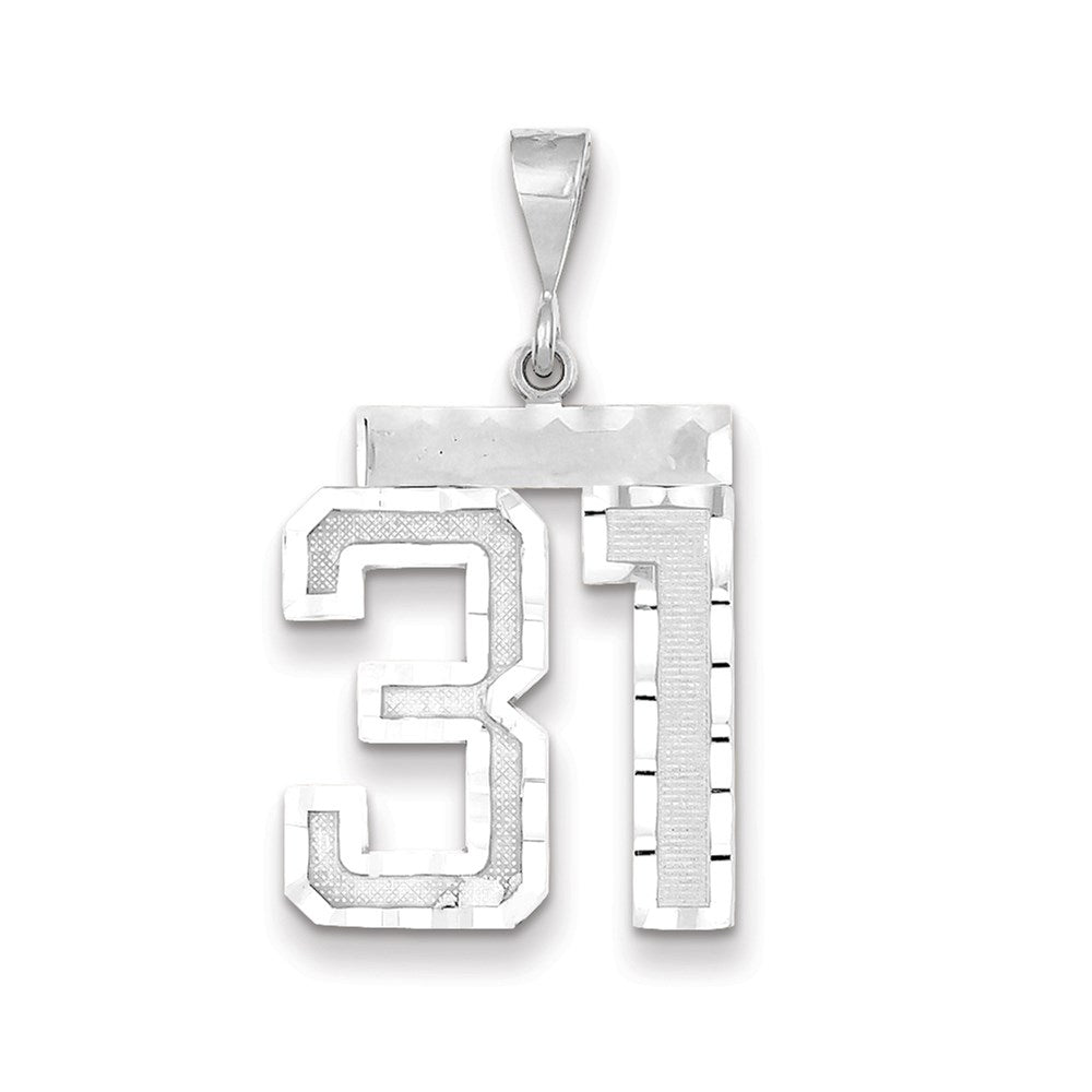 Million Charms 14K White Gold Themed Large Diamond-Cut Number 31 Charm