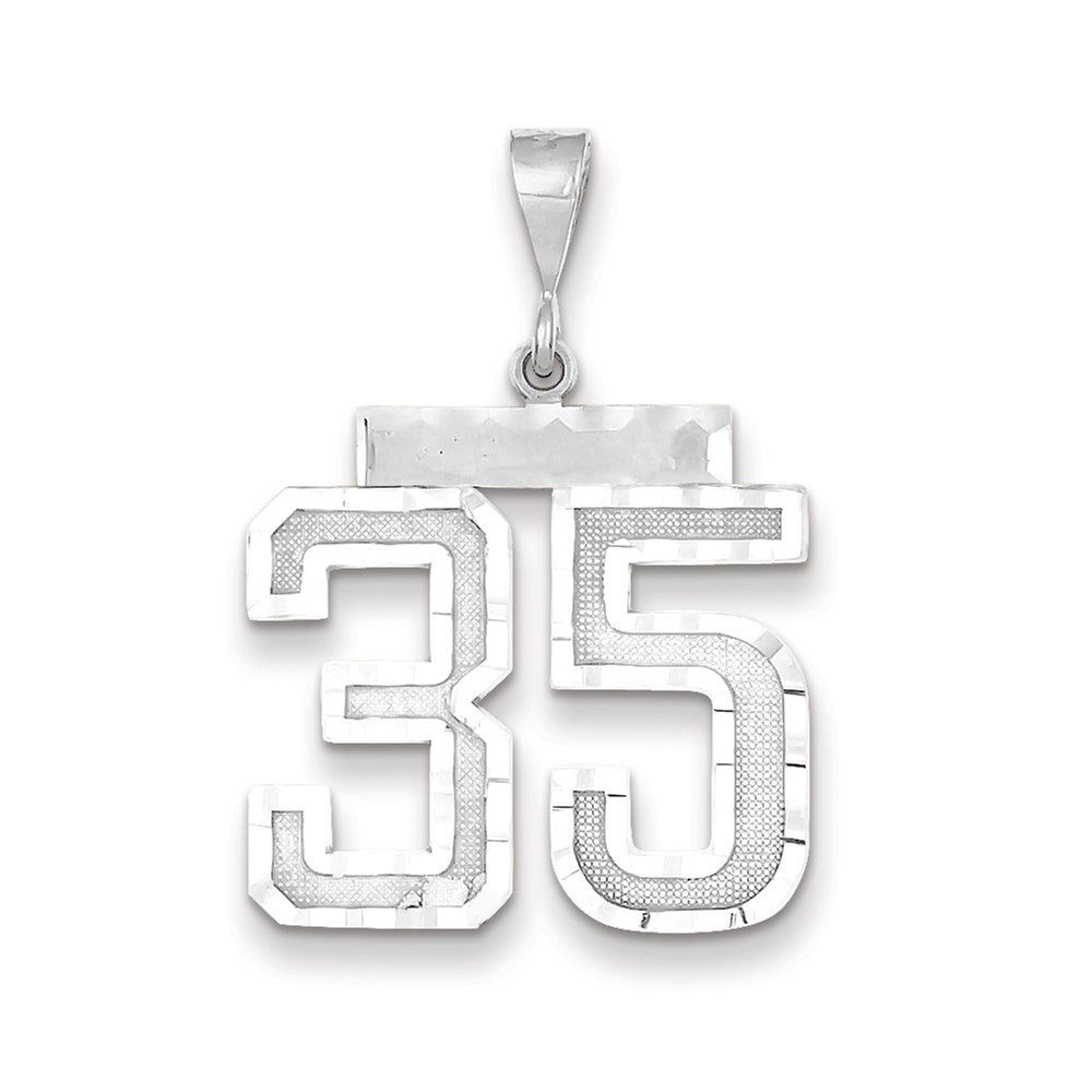 Million Charms 14K White Gold Themed Large Diamond-Cut Number 35 Charm