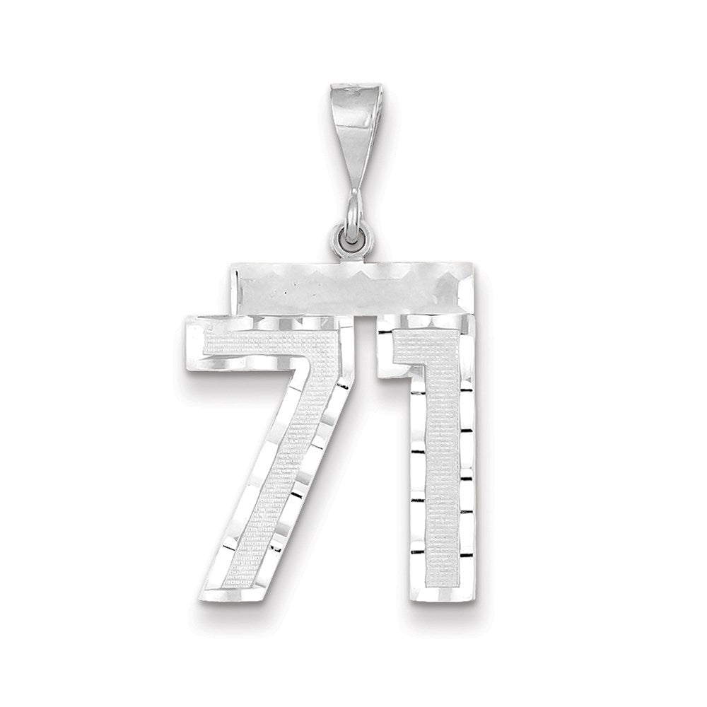 Million Charms 14K White Gold Themed Large Diamond-Cut Number 71 Charm