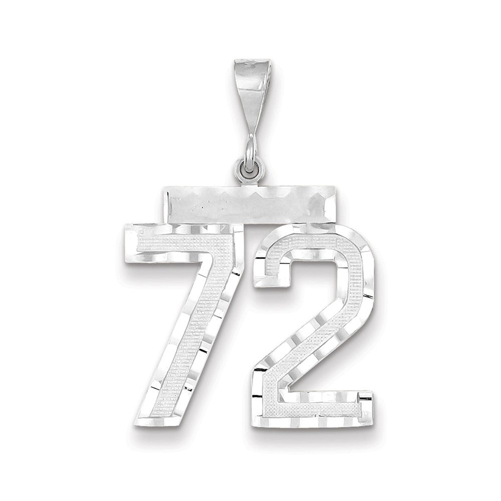 Million Charms 14K White Gold Themed Large Diamond-Cut Number 72 Charm