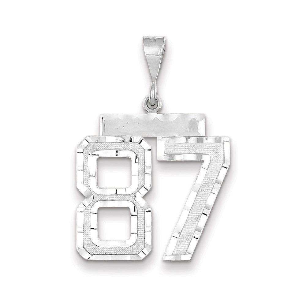 Million Charms 14K White Gold Themed Large Diamond-Cut Number 87 Charm