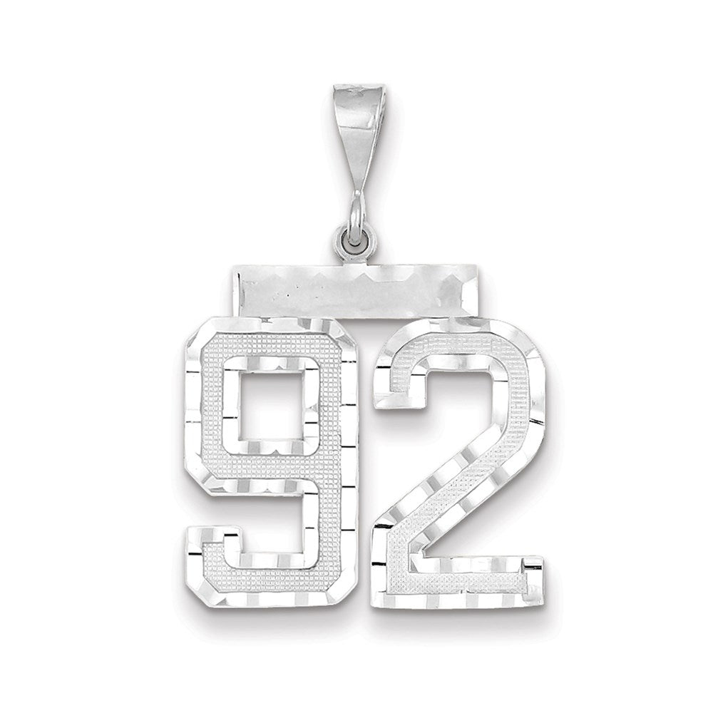 Million Charms 14K White Gold Themed Large Diamond-Cut Number 92 Charm