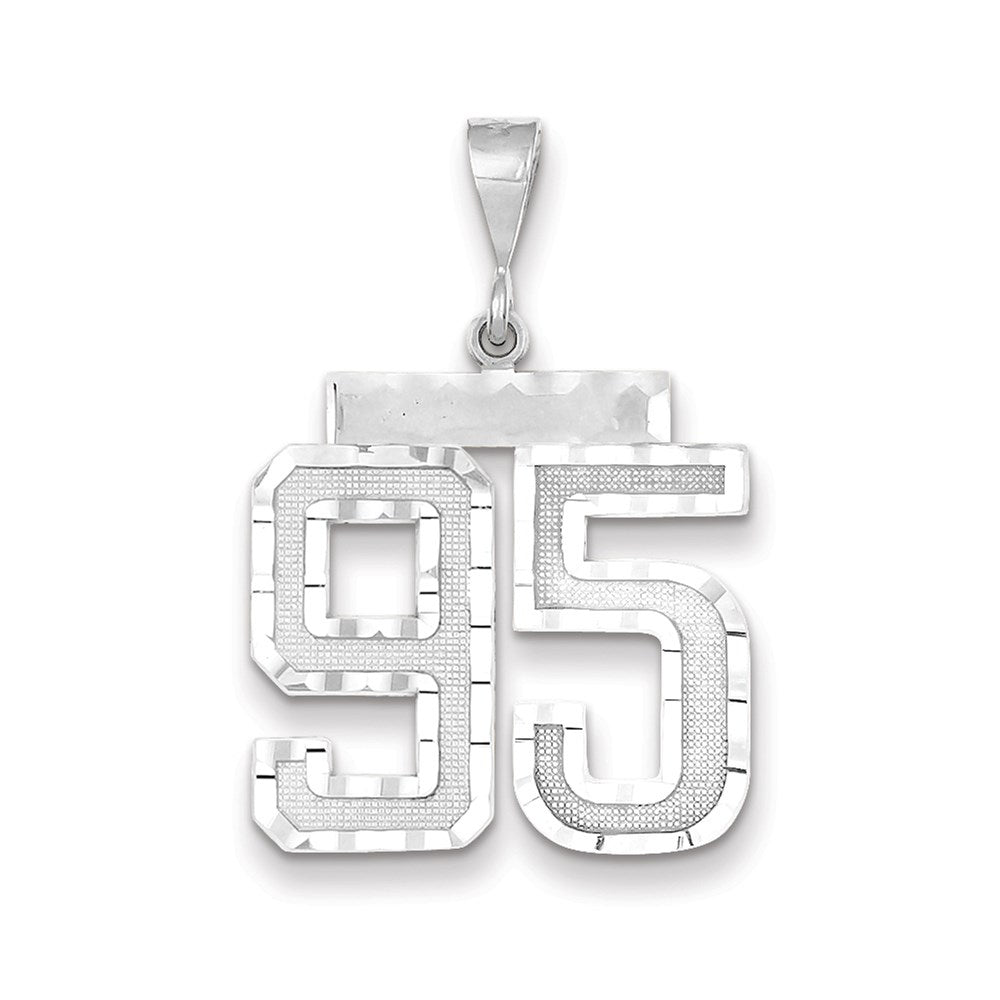 Million Charms 14K White Gold Themed Large Diamond-Cut Number 95 Charm