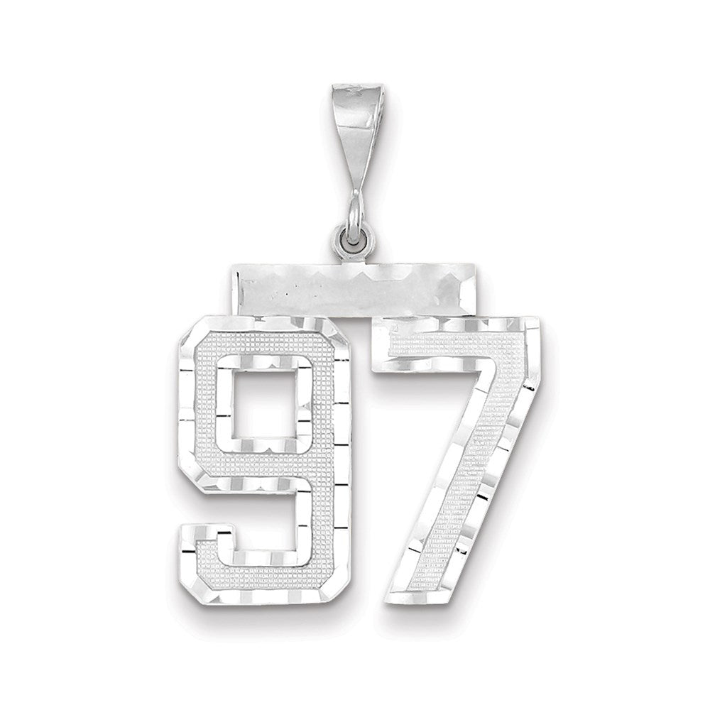 Million Charms 14K White Gold Themed Large Diamond-Cut Number 97 Charm