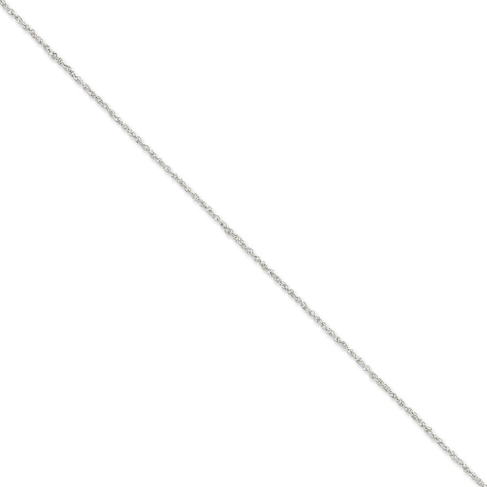 Million Charms 14K White Gold 1.7mm Ropa Anklet, Chain Length: 9 inches