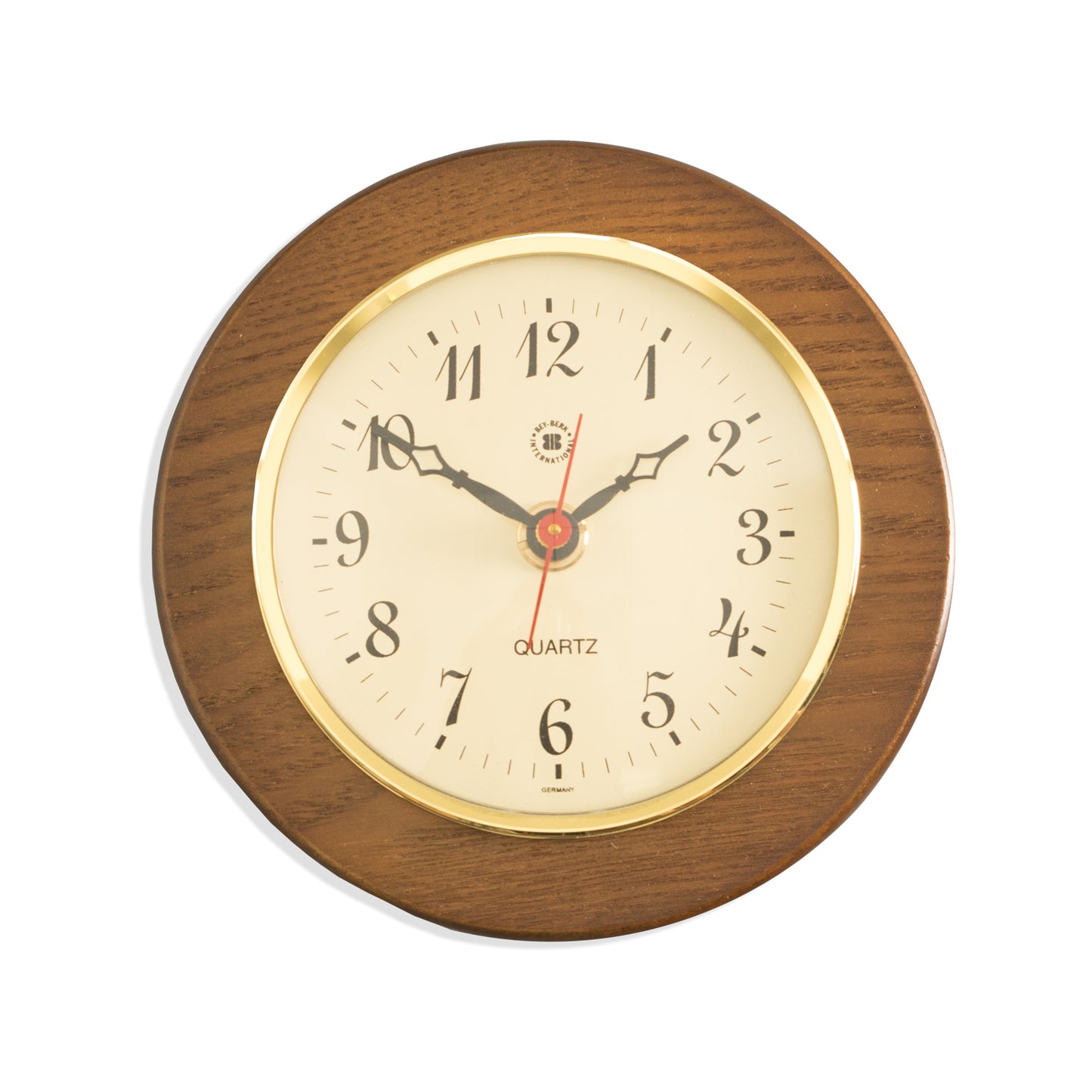 Occasion Gallery Cherry Wood Color Quartz Clock on 5" Cherry Wood with Brass Bezel. 5.35 L x 1.75 W x H in.