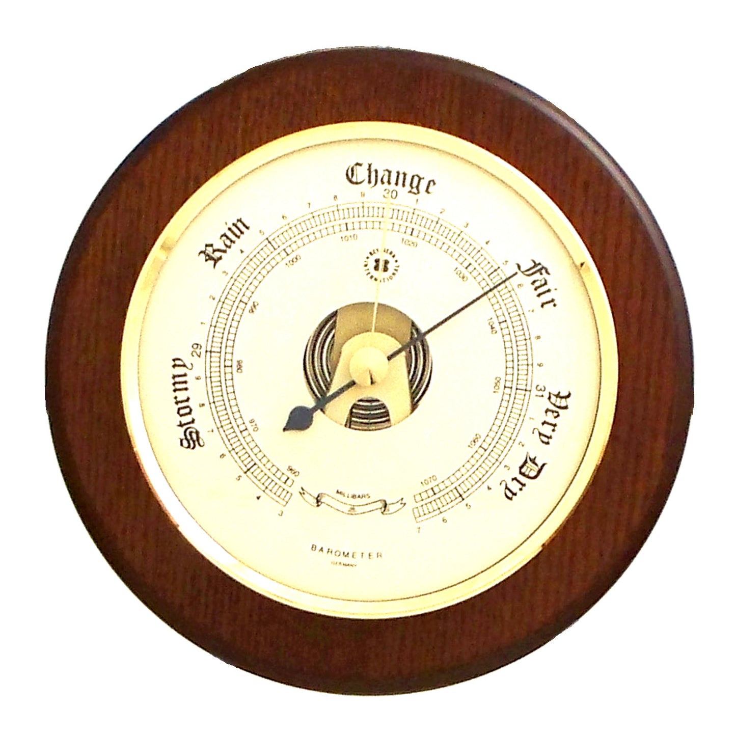 Occasion Gallery Cherry Wood Color Barometer on 5" Cherry Wood with Brass Bezel. 5.35 L x 1.75 W x H in.