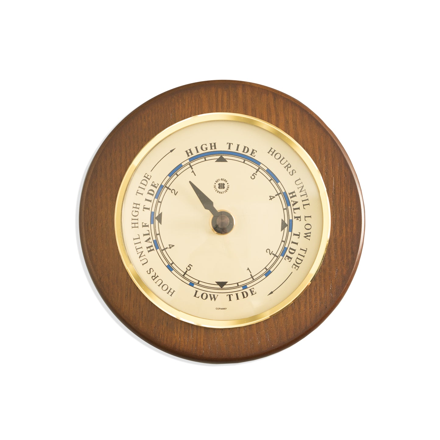 Occasion Gallery Cherry Wood Color Tide Clock on 5" Cherry Wood with Brass Bezel. 5.35 L x 1.75 W x H in.