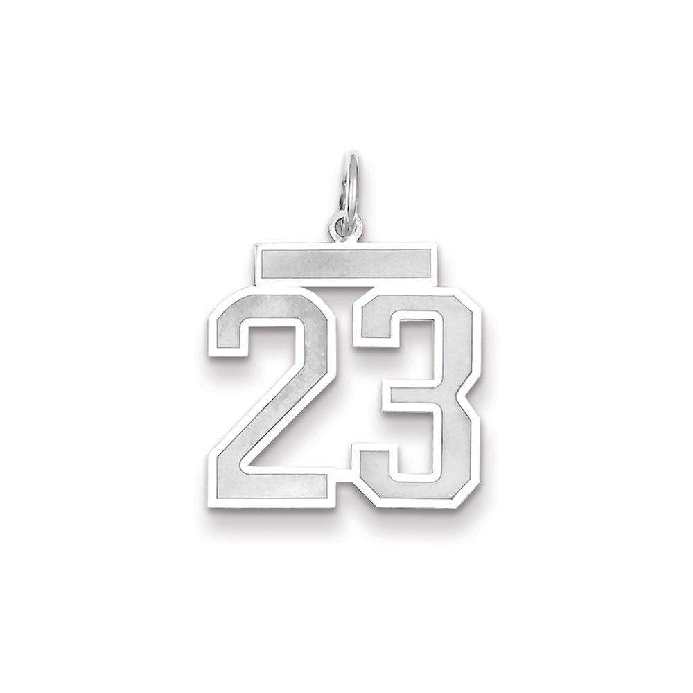 Million Charms 14K White Gold Themed Medium Satin Number 23 Charm