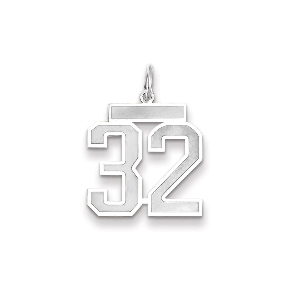 Million Charms 14K White Gold Themed Medium Satin Number 32 Charm