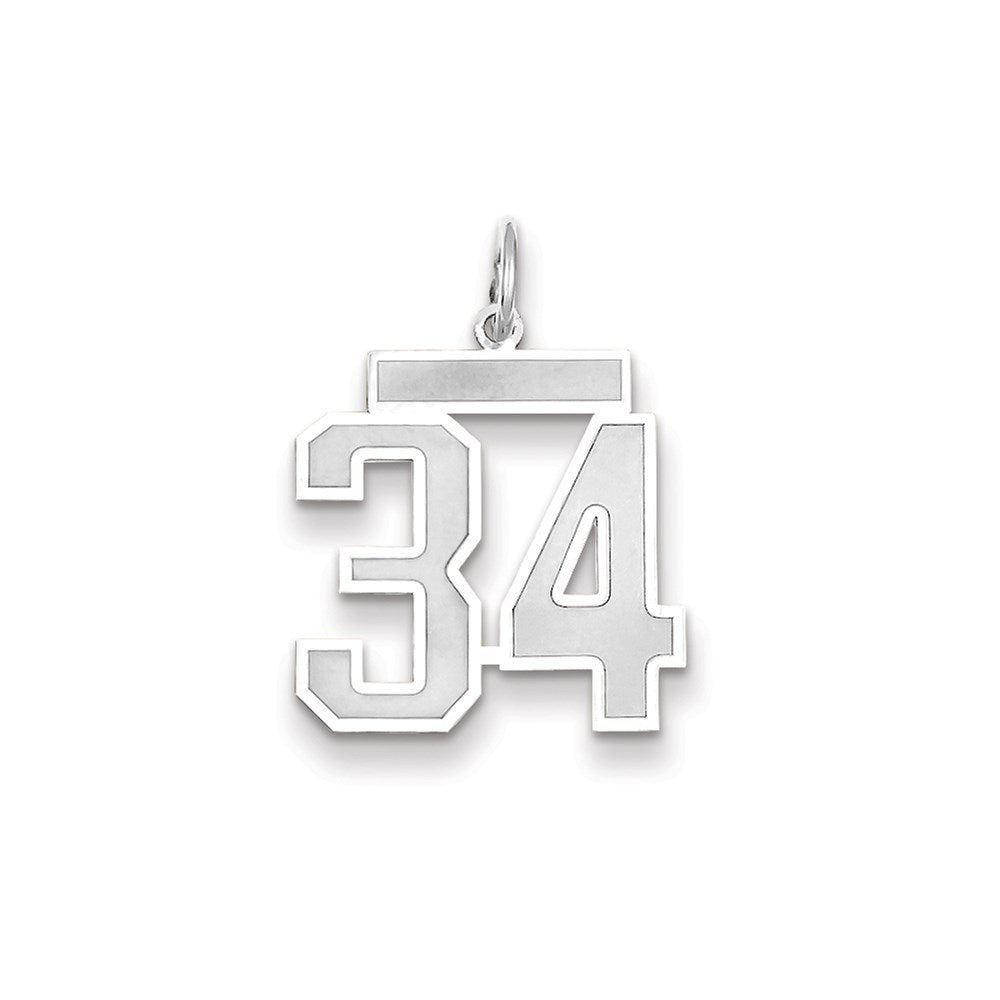 Million Charms 14K White Gold Themed Medium Satin Number 34 Charm