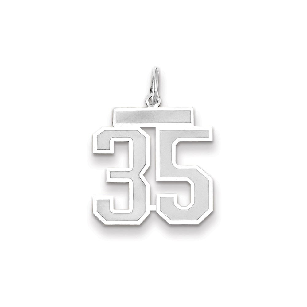 Million Charms 14K White Gold Themed Medium Satin Number 35 Charm