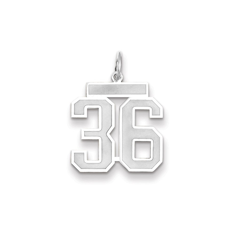 Million Charms 14K White Gold Themed Medium Satin Number 36 Charm