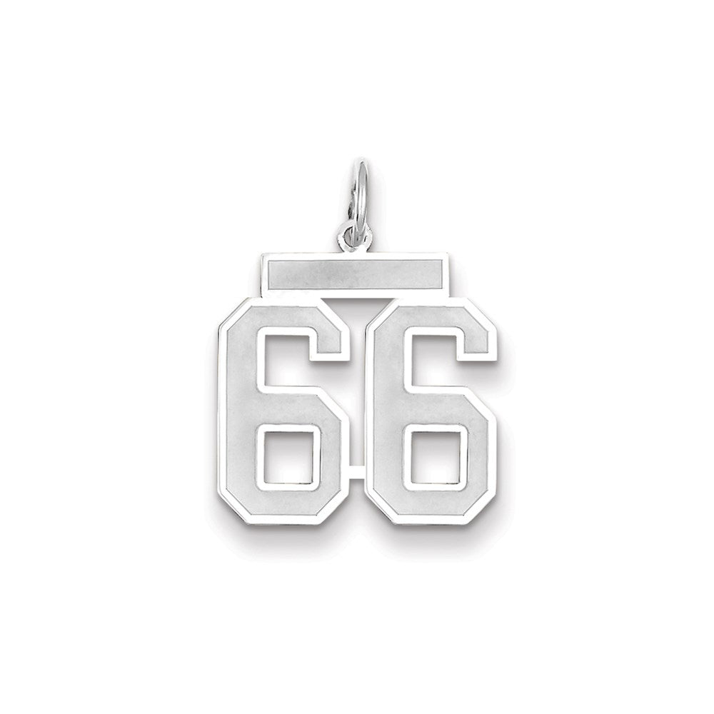 Million Charms 14K White Gold Themed Medium Satin Number 66 Charm