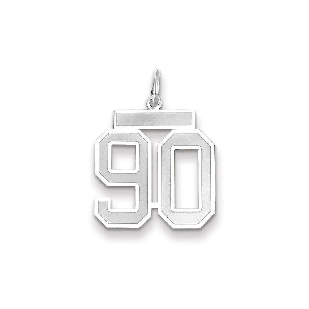 Million Charms 14K White Gold Themed Medium Satin Number 90 Charm
