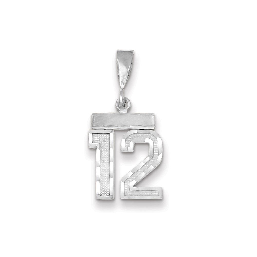 Million Charms 14K White Gold Themed Small Diamond-Cut Number 12 Charm