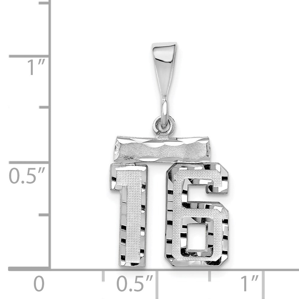 Million Charms 14K White Gold Themed Small Diamond-Cut Number 16 Charm