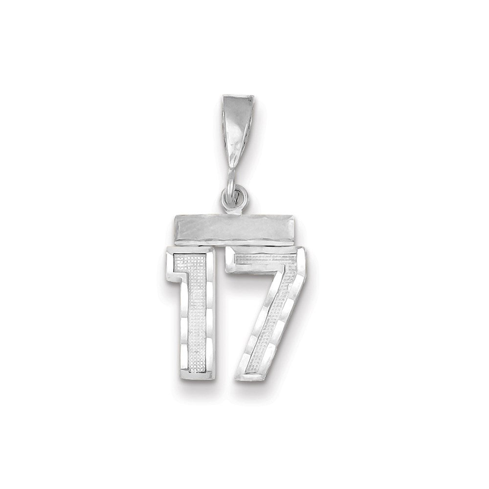 Million Charms 14K White Gold Themed Small Diamond-Cut Number 17 Charm