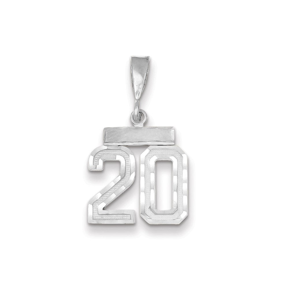 Million Charms 14K White Gold Themed Small Diamond-Cut Number 20 Charm