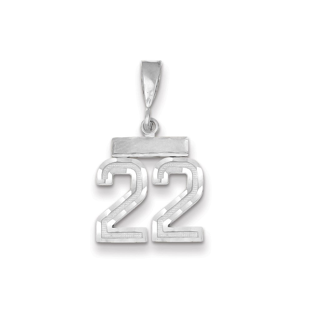 Million Charms 14K White Gold Themed Small Diamond-Cut Number 22 Charm