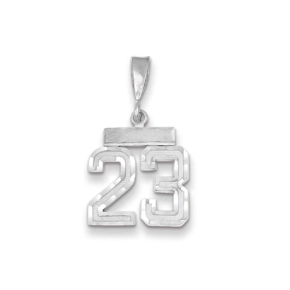 Million Charms 14K White Gold Themed Small Diamond-Cut Number 23 Charm