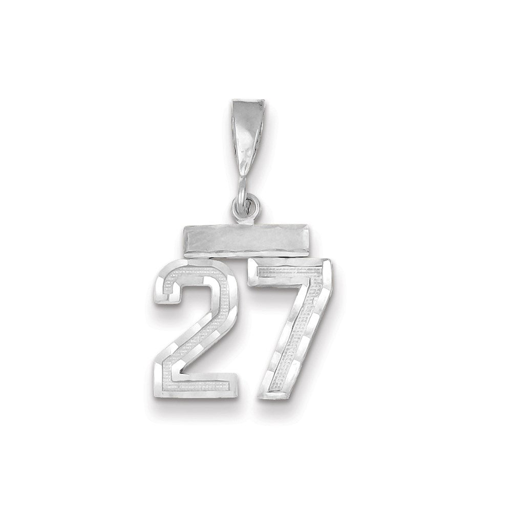 Million Charms 14K White Gold Themed Small Diamond-Cut Number 27 Charm