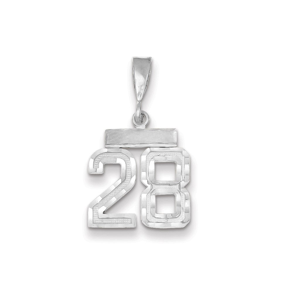 Million Charms 14K White Gold Themed Small Diamond-Cut Number 28 Charm