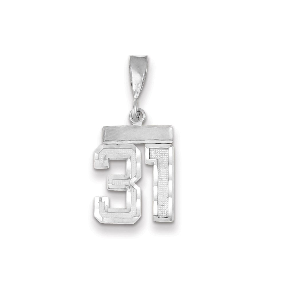 Million Charms 14K White Gold Themed Small Diamond-Cut Number 31 Charm