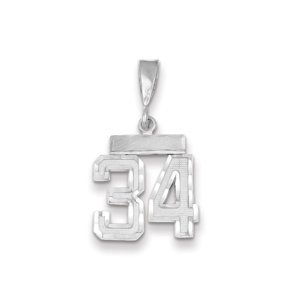 Million Charms 14K White Gold Themed Small Diamond-Cut Number 34 Charm