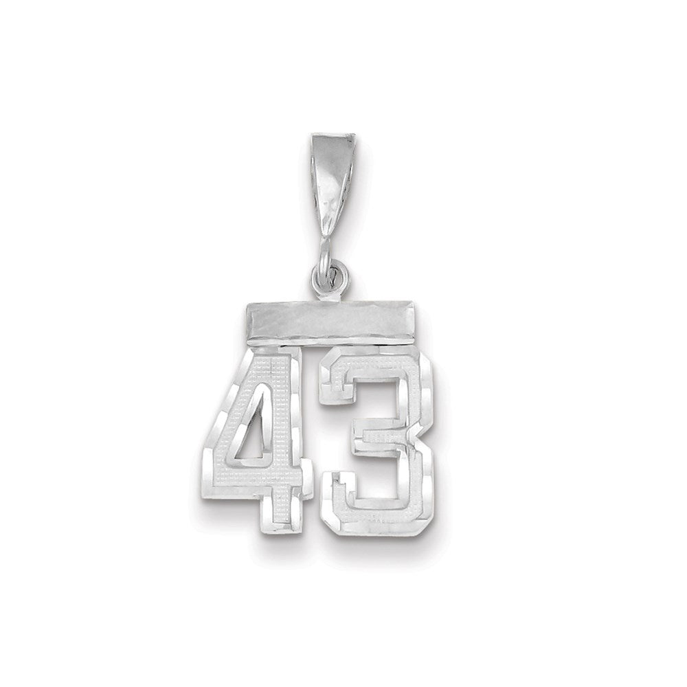 Million Charms 14K White Gold Themed Small Diamond-Cut Number 43 Charm