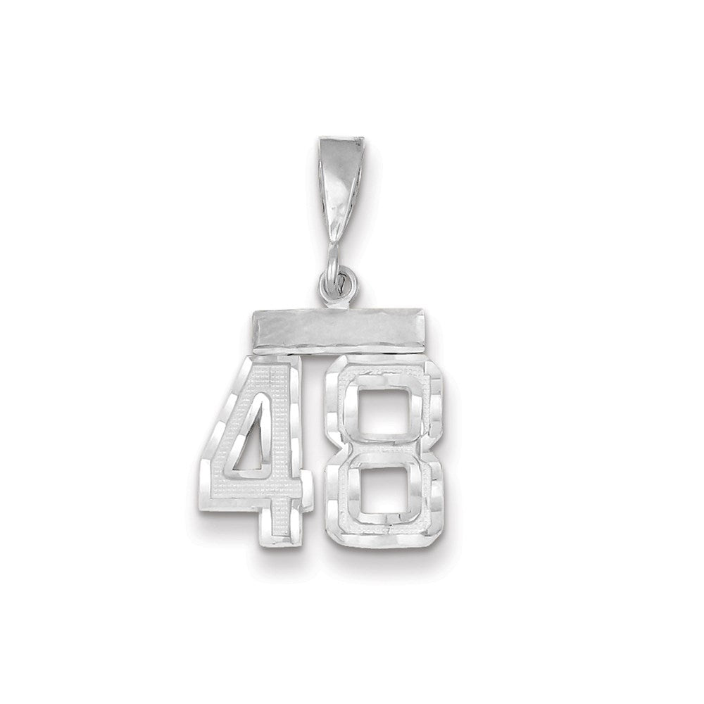 Million Charms 14K White Gold Themed Small Diamond-Cut Number 48 Charm