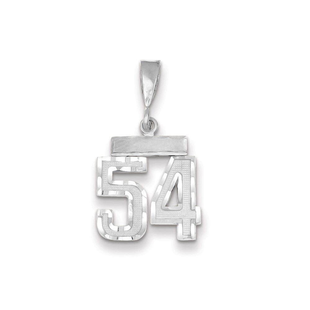 Million Charms 14K White Gold Themed Small Diamond-Cut Number 54 Charm