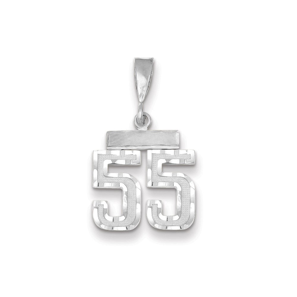Million Charms 14K White Gold Themed Small Diamond-Cut Number 55 Charm