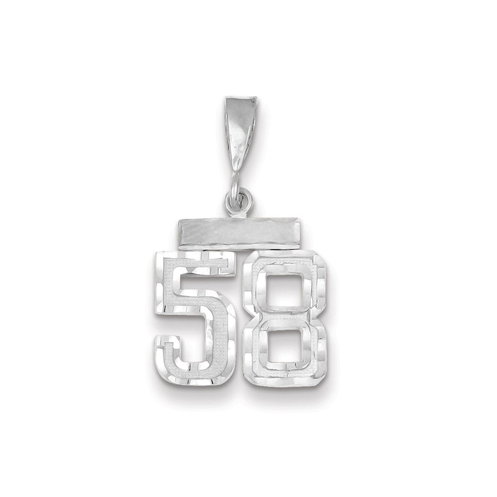 Million Charms 14K White Gold Themed Small Diamond-Cut Number 58 Charm